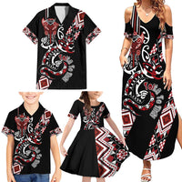 Aotearoa Toitu Te Tiriti-Honour the Treaty Family Matching Summer Maxi Dress and Hawaiian Shirt Maori Taniwha Haka with Taniko and Tukutuku LT03 - Polynesian Pride