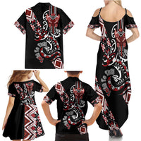 Aotearoa Toitu Te Tiriti-Honour the Treaty Family Matching Summer Maxi Dress and Hawaiian Shirt Maori Taniwha Haka with Taniko and Tukutuku LT03 - Polynesian Pride