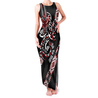 Aotearoa Toitu Te Tiriti-Honour the Treaty Family Matching Tank Maxi Dress and Hawaiian Shirt Maori Taniwha Haka with Taniko and Tukutuku LT03 Mom's Dress Black - Polynesian Pride