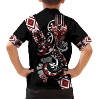 Aotearoa Toitu Te Tiriti-Honour the Treaty Kid Hawaiian Shirt Maori Taniwha Haka with Taniko and Tukutuku LT03 - Polynesian Pride