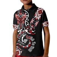 Aotearoa Toitu Te Tiriti-Honour the Treaty Kid Polo Shirt Maori Taniwha Haka with Taniko and Tukutuku
