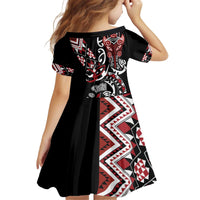 Aotearoa Toitu Te Tiriti-Honour the Treaty Kid Short Sleeve Dress Maori Taniwha Haka with Taniko and Tukutuku
