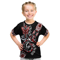 Aotearoa Toitu Te Tiriti-Honour the Treaty Kid T Shirt Maori Taniwha Haka with Taniko and Tukutuku
