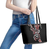 Aotearoa Toitu Te Tiriti-Honour the Treaty Leather Tote Bag Maori Taniwha Haka with Taniko and Tukutuku LT03 - Polynesian Pride