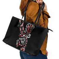 Aotearoa Toitu Te Tiriti-Honour the Treaty Leather Tote Bag Maori Taniwha Haka with Taniko and Tukutuku LT03 - Polynesian Pride