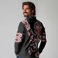 Aotearoa Toitu Te Tiriti-Honour the Treaty Long Sleeve Polo Shirt Maori Taniwha Haka with Taniko and Tukutuku