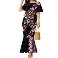 Aotearoa Toitu Te Tiriti-Honour the Treaty Mermaid Dress Maori Taniwha Haka with Taniko and Tukutuku LT03 Women Black - Polynesian Pride