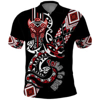 Aotearoa Toitu Te Tiriti-Honour the Treaty Polo Shirt Maori Taniwha Haka with Taniko and Tukutuku LT03 Black - Polynesian Pride