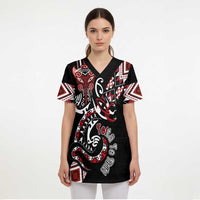 Aotearoa Toitu Te Tiriti-Honour the Treaty Scrub Top Maori Taniwha Haka with Taniko and Tukutuku - Polynesian Pride