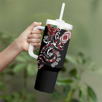 Aotearoa Toitu Te Tiriti-Honour the Treaty Tumbler With Handle Maori Taniwha Haka with Taniko and Tukutuku LT03 - Polynesian Pride