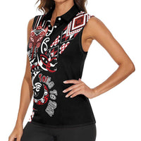 Aotearoa Toitu Te Tiriti-Honour the Treaty Women Sleeveless Polo Shirt Maori Taniwha Haka with Taniko and Tukutuku