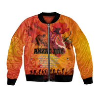 Australia and New Zealand ANZAC Day Bomber Jacket Soldiers Memories - Red Poppies with Aboriginal and Maori Art LT03 Unisex Orange-Yellow - Polynesian Pride