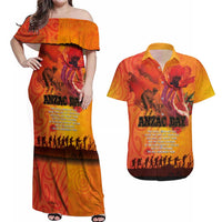 Australia and New Zealand ANZAC Day Couples Matching Off Shoulder Maxi Dress and Hawaiian Shirt Soldiers Memories - Red Poppies with Aboriginal and Maori Art LT03 Orange-Yellow - Polynesian Pride