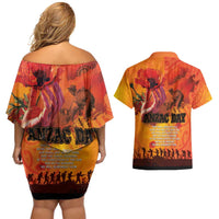 Australia and New Zealand ANZAC Day Couples Matching Off Shoulder Short Dress and Hawaiian Shirt Soldiers Memories - Red Poppies with Aboriginal and Maori Art LT03 - Polynesian Pride