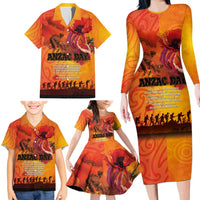 Australia and New Zealand ANZAC Day Family Matching Long Sleeve Bodycon Dress and Hawaiian Shirt Soldiers Memories - Red Poppies with Aboriginal and Maori Art LT03 - Polynesian Pride