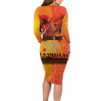 Australia and New Zealand ANZAC Day Family Matching Long Sleeve Bodycon Dress and Hawaiian Shirt Soldiers Memories - Red Poppies with Aboriginal and Maori Art LT03 - Polynesian Pride