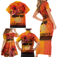 Australia and New Zealand ANZAC Day Family Matching Short Sleeve Bodycon Dress and Hawaiian Shirt Soldiers Memories - Red Poppies with Aboriginal and Maori Art LT03 - Polynesian Pride