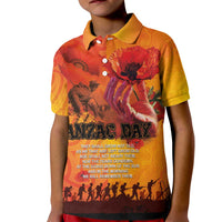 Australia and New Zealand ANZAC Day Kid Polo Shirt Soldiers Memories - Red Poppies with Aboriginal and Maori Art LT03 Kid Orange-Yellow - Polynesian Pride