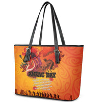 Australia and New Zealand ANZAC Day Leather Tote Bag Soldiers Memories - Red Poppies with Aboriginal and Maori Art LT03 - Polynesian Pride