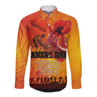 Australia and New Zealand ANZAC Day Long Sleeve Button Shirt Soldiers Memories - Red Poppies with Aboriginal and Maori Art LT03 Unisex Orange-Yellow - Polynesian Pride