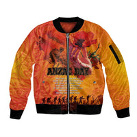 Australia and New Zealand ANZAC Day Sleeve Zip Bomber Jacket Soldiers Memories - Red Poppies with Aboriginal and Maori Art LT03 Unisex Orange-Yellow - Polynesian Pride