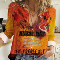 Australia and New Zealand ANZAC Day Women Casual Shirt Soldiers Memories - Red Poppies with Aboriginal and Maori Art LT03 Female Orange-Yellow - Polynesian Pride