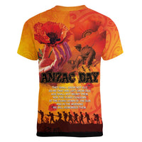 Australia and New Zealand ANZAC Day Women V-Neck T-Shirt Soldiers Memories - Red Poppies with Aboriginal and Maori Art LT03 - Polynesian Pride
