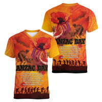 Australia and New Zealand ANZAC Day Women V-Neck T-Shirt Soldiers Memories - Red Poppies with Aboriginal and Maori Art LT03 - Polynesian Pride