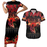 New Zealand ANZAC Day Couples Matching Short Sleeve Bodycon Dress and Hawaiian Shirt Forever in My Thoughts LT03 Black - Polynesian Pride
