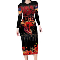 New Zealand ANZAC Day Family Matching Long Sleeve Bodycon Dress and Hawaiian Shirt Forever in My Thoughts LT03 Mom's Dress Black - Polynesian Pride