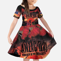New Zealand ANZAC Day Family Matching Mermaid Dress and Hawaiian Shirt Forever in My Thoughts LT03 Daughter's Dress Black - Polynesian Pride