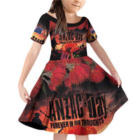 New Zealand ANZAC Day Family Matching Off Shoulder Short Dress and Hawaiian Shirt Forever in My Thoughts LT03 Daughter's Dress Black - Polynesian Pride