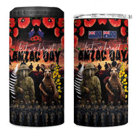 Australia and New Zealand ANZAC Day 4 in 1 Can Cooler Tumbler Kangaroo and Kiwi Bird Soldier Forever in My Thoughts LT03 One Size: 16 oz Black - Polynesian Pride