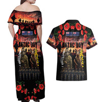 Australia and New Zealand ANZAC Day Couples Matching Off Shoulder Maxi Dress and Hawaiian Shirt Kangaroo and Kiwi Bird Soldier - Forever in My Thoughts LT03 - Polynesian Pride