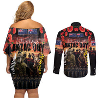 Australia and New Zealand ANZAC Day Couples Matching Off Shoulder Short Dress and Long Sleeve Button Shirt Kangaroo and Kiwi Bird Soldier - Forever in My Thoughts LT03 - Polynesian Pride