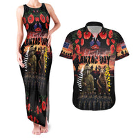 Australia and New Zealand ANZAC Day Couples Matching Tank Maxi Dress and Hawaiian Shirt Kangaroo and Kiwi Bird Soldier - Forever in My Thoughts LT03 Black - Polynesian Pride