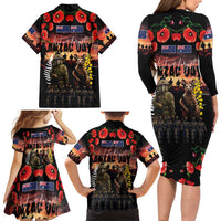 Australia and New Zealand ANZAC Day Family Matching Long Sleeve Bodycon Dress and Hawaiian Shirt Kangaroo and Kiwi Bird Soldier - Forever in My Thoughts LT03 - Polynesian Pride