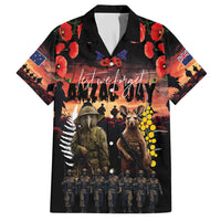 Australia and New Zealand ANZAC Day Hawaiian Shirt Kangaroo and Kiwi Bird Soldier - Forever in My Thoughts LT03 Black - Polynesian Pride