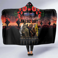 Australia and New Zealand ANZAC Day Hooded Blanket Kangaroo and Kiwi Bird Soldier - Forever in My Thoughts LT03 One Size Black - Polynesian Pride
