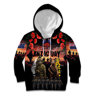 Australia and New Zealand ANZAC Day Kid Hoodie Kangaroo and Kiwi Bird Soldier - Forever in My Thoughts LT03 Hoodie Black - Polynesian Pride