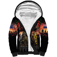 Australia and New Zealand ANZAC Day Sherpa Hoodie Kangaroo and Kiwi Bird Soldier - Forever in My Thoughts LT03 Unisex Black - Polynesian Pride