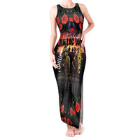 Australia and New Zealand ANZAC Day Tank Maxi Dress Kangaroo and Kiwi Bird Soldier - Forever in My Thoughts LT03 Women Black - Polynesian Pride