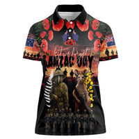 Australia and New Zealand ANZAC Day Women Polo Shirt Kangaroo and Kiwi Bird Soldier - Forever in My Thoughts LT03 Female Black - Polynesian Pride