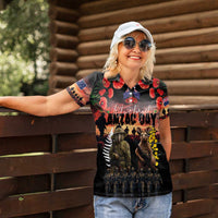 Australia and New Zealand ANZAC Day Women Polo Shirt Kangaroo and Kiwi Bird Soldier - Forever in My Thoughts LT03 - Polynesian Pride