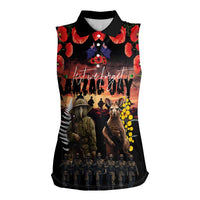 Australia and New Zealand ANZAC Day Women Sleeveless Polo Shirt Kangaroo and Kiwi Bird Soldier - Forever in My Thoughts LT03 Female Black - Polynesian Pride