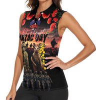 Australia and New Zealand ANZAC Day Women Sleeveless Polo Shirt Kangaroo and Kiwi Bird Soldier - Forever in My Thoughts LT03 - Polynesian Pride