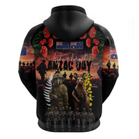 Australia and New Zealand ANZAC Day Zip Hoodie Kangaroo and Kiwi Bird Soldier - Forever in My Thoughts LT03 - Polynesian Pride