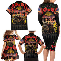 Australia ANZAC Day Family Matching Long Sleeve Bodycon Dress and Hawaiian Shirt Kangaroo and Koala Soldier - Forever in My Thoughts LT03 - Polynesian Pride