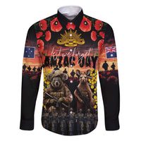 Australia ANZAC Day Family Matching Off Shoulder Maxi Dress and Hawaiian Shirt Kangaroo and Koala Soldier - Forever in My Thoughts LT03 Dad's Shirt - Long Sleeve Black - Polynesian Pride