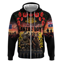 Australia ANZAC Day Zip Hoodie Kangaroo and Koala Soldier - Forever in My Thoughts LT03 Zip Hoodie Black - Polynesian Pride